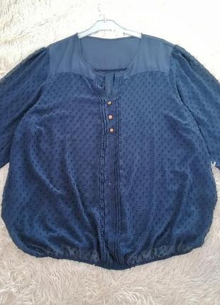 Блуза шифон укорочений рукав красиві насичений темно-синій колір з бірюзовим відливом