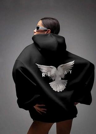 Оверсайз худі чорний графіт на флісі утеплена утепленная серый черный