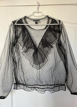 Трендовая блуза из фатина в мелкий горошек