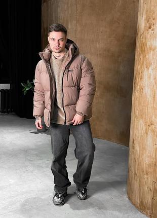 Теплый зимний пуховик мужской дутой на молнии с капюшоном качественный повседневный