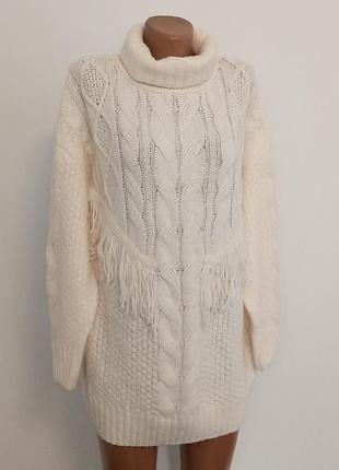 Теплый свитер с большим воротником и бахромой в косы дорогостоящая бренда