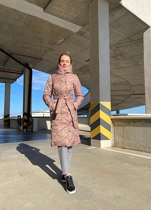 Стьобане пальто мокко стьбана куртка міді