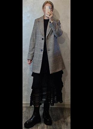 Жакет блейзер пиджак прямого кроя с содержанием шерсти гусиная лапка camaieu