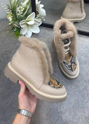 Жіночі черевики із натуральної шкіри з натуральним хутром норки visone 3