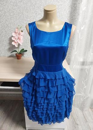 Синее шелковое миди платье monsoon.