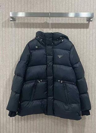 Удлинённый чёрный пуховик люкс