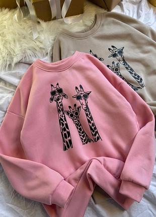 Жіночий повсякденний класичний теплий світшот кофта з принтом тканина тринитка на флісі