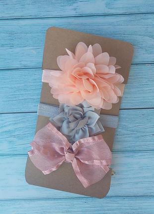 Дитяча пов'язка на голову_набір пов'язок для новонародженої дівчинки_бантики