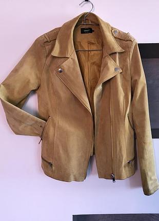 Куртка-косуха замшева only-жіноча,демісезонна,м'яка,світло-золотистого відтінку-м