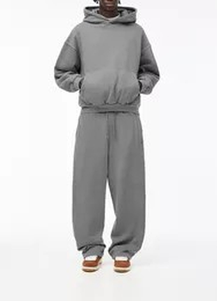 Спортивні штани чоловічі pull&bear zara, l,сірі,бавовна,широкі,вільні,прямі,брюки,на резинці,трьохнитка,фліс,флісові,на флісі,зара,спорт,бегі,беггі