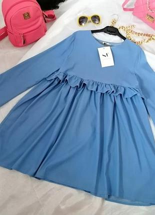 Платье туника натуральная ткань широкие рукава украшены рюшами