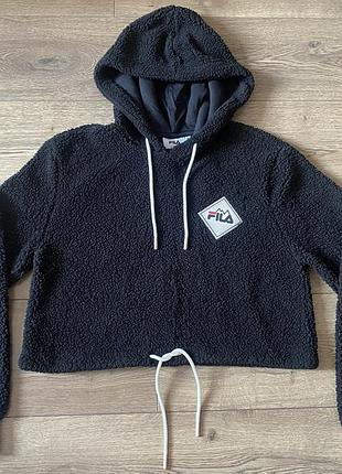 Худі fila, розмір м, укорочена шерпа, колір насичено чорний+беж, худи фила, філа