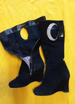 Сапожки, сапоги черные замша
