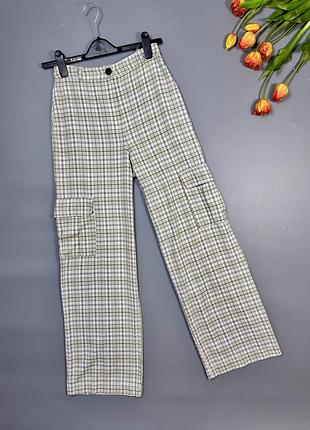Штани карго натуральні  у клітинку на високій посадці