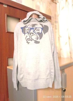 Джемперок хлопковый с капюшоном на парня 11-12 лет, рост 146-152 см