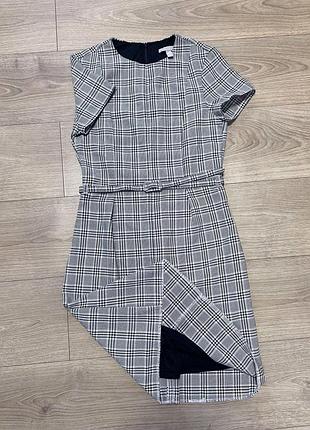 Жіноче, класичне, стильне платтячко (xs-s); женское мини платье в клетку h&m; сукня в клітинку (з поясом); коротке плаття-комбінезон (на підкладці)