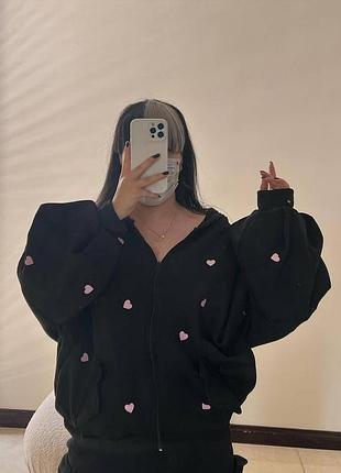 Ідеальне зип худді чорне біла черное белое худи с сердечком