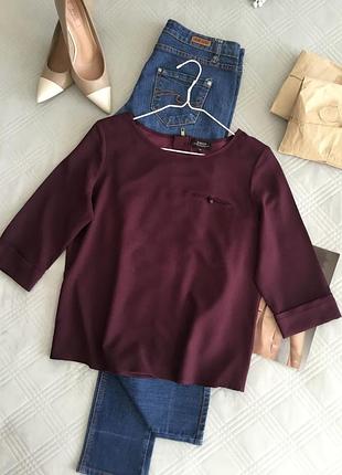 Роскошная стильная блуза в бордовом цвете свободного кроя в размере 14