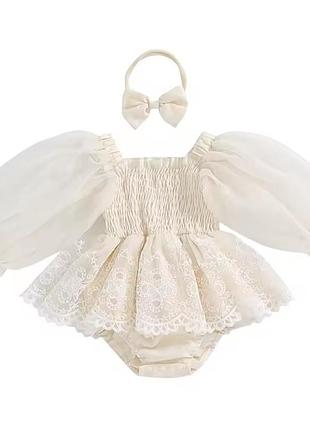 Ошатне дитяче плаття-бодік і повязка, 0-3 міс, нове