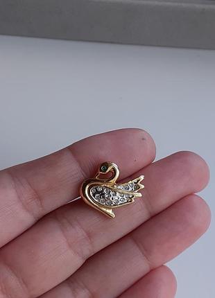 Брошка пін лебідь із кристалами