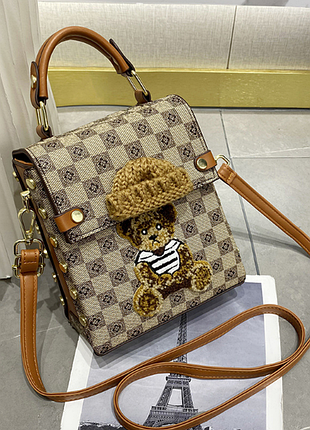 Маленькая детская сумочка с мишкой, мини сумка для девочек с медведем света с рыжим 1886