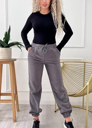 Теплі флісові спортивні штани джоггери жіночі з щільного двостороннього флісу полар 42-52 сірі