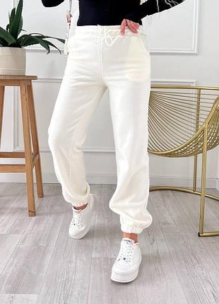 Теплі флісові спортивні штани джоггери жіночі з щільного двостороннього флісу полар 42-52 білі