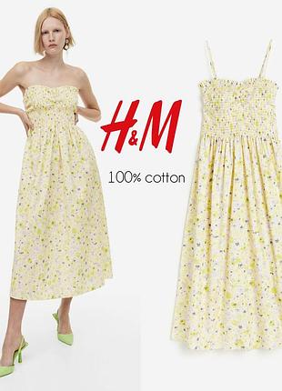 H&amp;m хлопковое платье миди в цветочный принт
