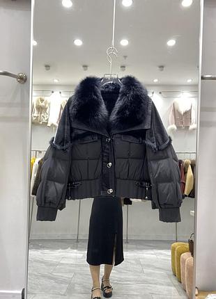 Комбінований пуховик з хутром кролика