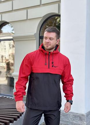Чоловічий анорак nike на осінь у червоно-чорному кольорі premium якості