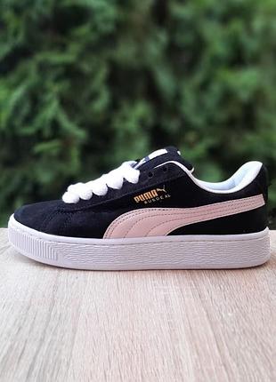 Puma suede xl жіночі демісезонні замшеві кросівки / кеди пума на весну — осінь чорні з рожевим