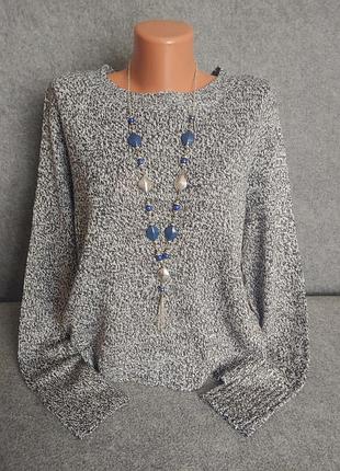 Меланжевий м'який вільний джемпер чорно-білого кольору 46-48-50 розміру