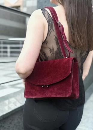 Сумка женская натуральная замша, марсала 7818