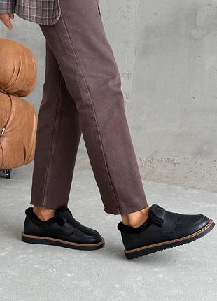 Зимові лофери з хутром чорні жіночі