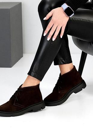 Жіночі замшеві коричневі черевики демісезонні черевики на флісі натуральна замша весна