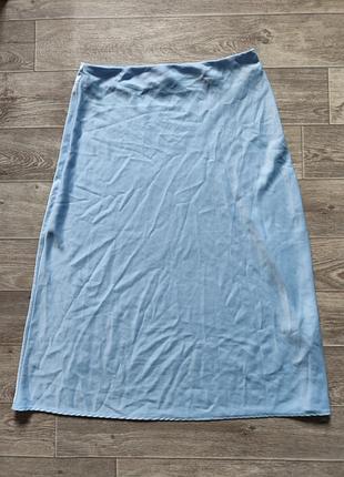 Атласная юбка длины миди на молнии сбоку, юбка миди в бельевом стиле