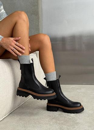 Premium! жіночі шкіряні чорні черевики демісезонні черевики на байку натуральна шкіра