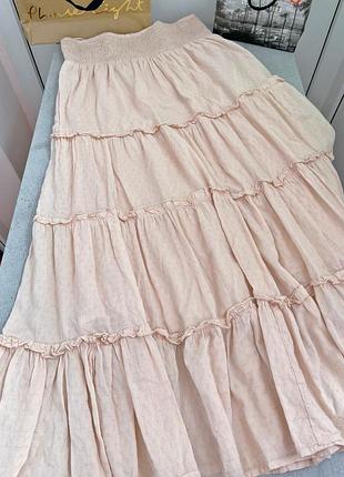 Юбка кремовая бежевая пышная миди летняя женская