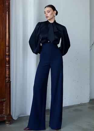 4 цвета! женские классические брюки палаццо с драпировкой на завышенной посадке, завышенная талия, высокая посадка, базовые, костюмные, широкие