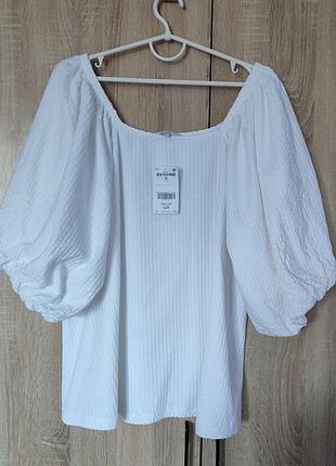 Невероятная стильная белая блуза хлопок с пышными рукавами блузка блузочка размер 56-58