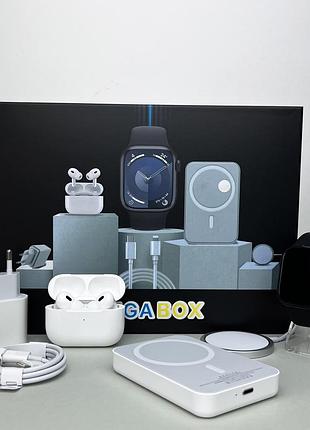 Комплект megаbox 6в1 - watch 9 / air pro 2 / battary pack / magsafe / 20w type-с / кабель 3х / ремінець (чорний)