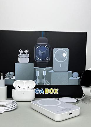 Комплект megаbox 6в1 - watch 9 / air pro 2 / battary pack / magsafe / 20w type-с / кабель 3х / ремінець (білий)