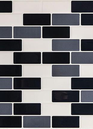 Самоклеющаяся полиуретановая плитка черный серый молочный кирпич 305х305х1мм (d) sw-00001329