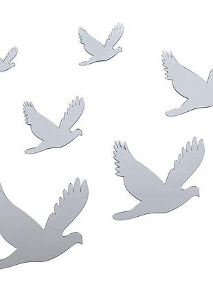 Зеркальный декор акриловый самоклеющийся птицы серебро, 6шт (d) sw-00002520
