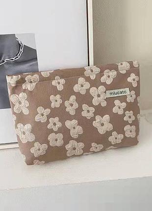 Универсальная косметичка на молнии | органайзер для косметики и мелочей бежевая в цветочек