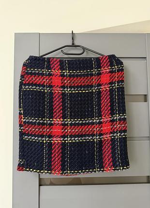 Твідова міні спідниця синьо-червоного кольору
