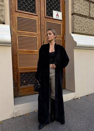 Кардиган макси с карманами на осень черный, женский длинный кардиган, мягкий осенний кардиган, 093