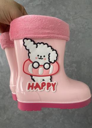 Дитячі гумові чоботи з утеплювачем для дівчаток