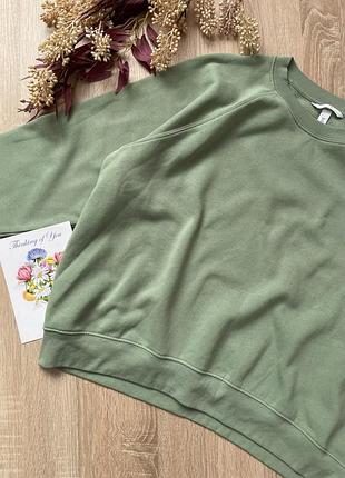 Утеплений світшот базовий на байці кольору оливки