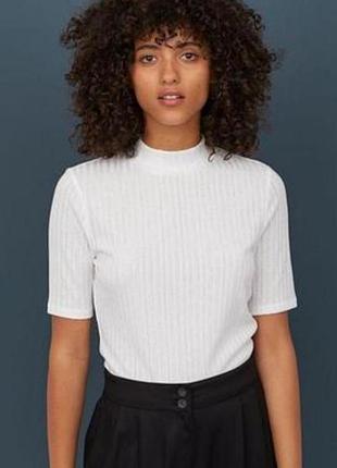Біла базова жіноча футболка, гольф, топ з коміром стійкою в рубчик, короткий рукав, h&m